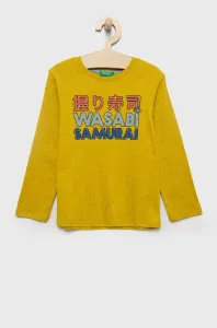 Dětské tričko s dlouhým rukávem United Colors of Benetton zelená barva, s potiskem #5928199