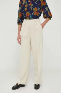 Kalhoty United Colors of Benetton dámské, béžová barva, široké, high waist #6117116