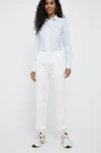 Kalhoty United Colors of Benetton dámské, bílá barva, střih chinos, high waist