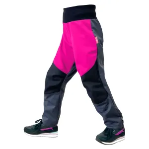 Dívčí softshellové kalhoty s fleecem - Unuo Flexi, šedá / růžová Barva: Šedá, Velikost: 122-128