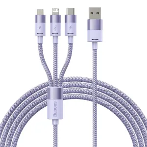 Kabel 3 v 1 Baseus StarSpeed USB, USB-C + micro USB + Lightning, 3,5 A, 1,2 m (fialový)