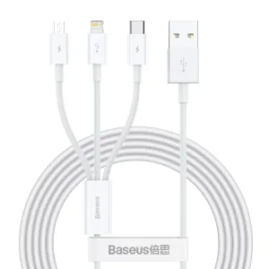 Kabel USB 3 v 1 Baseus Superior Series, USB na micro USB / USB-C / Lightning, 3,5 A, 1,2 m (bílý)
