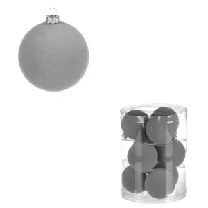 Vánoční plastové koule, sametové, šedivá barva. Cena za 1box/9ks