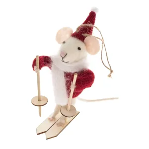 Vánoční závěsná dekorace Myška na lyžích, 5 x 11 cm