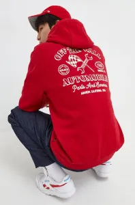 Bavlněná mikina Vans pánská, červená barva, s kapucí, s potiskem