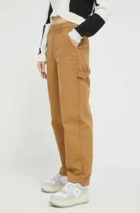 Bavlněné kalhoty Vans hnědá barva, jednoduché, high waist