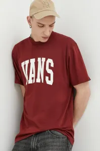 Bavlněné tričko Vans vínová barva, s potiskem
