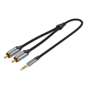 Vention 3.5mm Jack Male to 2-Male RCA Cinch Cable 0.5M Gray Aluminum Alloy Type