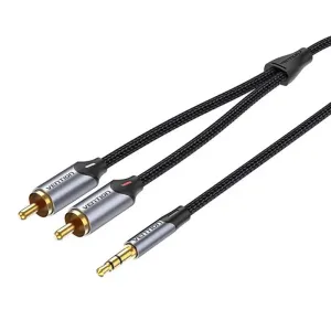 Vention 3.5mm Jack Male to 2-Male RCA Cinch Cable 1m Gray Aluminum Alloy Type