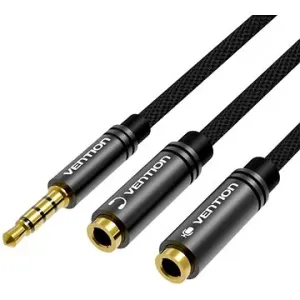 Vention Fabric Braided 3.5mm Male to 2x 3.5mm Female Stereo Splitter Cable 0.3m Black Metal Type