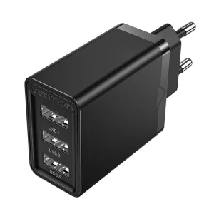 Vention FEAB0-EU 3x USB síťová nabíječka, 2,4 A, 12 W (černá)