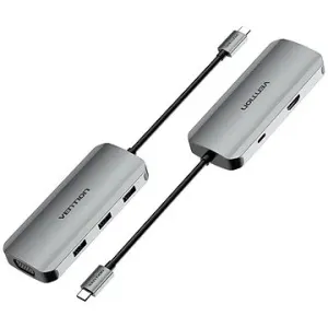 Vention 6-in-1 USB-C to HDMI / VGA / USB 3.0 x 3 / PD Docking Station 0.15M Gray Aluminum