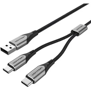 Vention USB 2.0 to Dual USB-C Y-Splitter Cable 0.5m Gray Aluminum Alloy Type