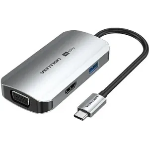 Vention 4-in-1 USB-C to HDMI/VGA/USB 3.0/PD Docking Station 0.15M Gray Aluminum Alloy Type