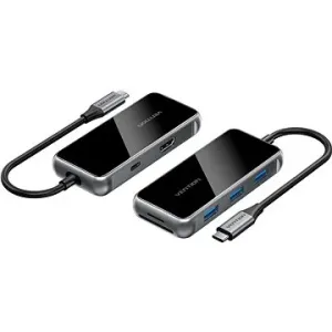 Vention USB-C to HDMI / 3x USB 3.0 / SD / TF / PD Docking Station 0.15M Gray Mirrored Surface Type