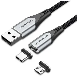 Vention 2-in-1 USB 2.0 to Micro + USB-C Male Magnetic Cable 0.5M Gray Aluminum Alloy Type