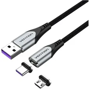 Vention 2-in-1 USB 2.0 to Micro + USB-C Male Magnetic Cable 5A 0.5m Gray Aluminum Alloy Type