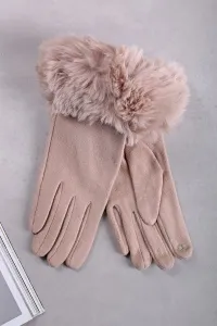 Béžové rukavice s kožešinou Nelly
