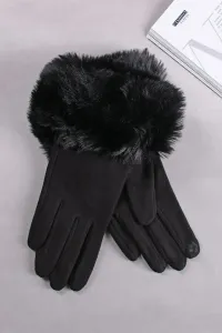 Černé rukavice s kožešinou Nelly
