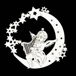 Vánoční ozdoba - Anděl na měsíci s harfou 9 cm #5425557