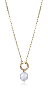 Viceroy Třpytivý pozlacený náhrdelník s perlou Elegant 13180C100-99