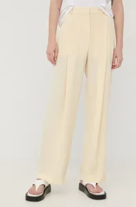 Hedvábné kalhoty Victoria Beckham dámské, béžová barva, široké, high waist
