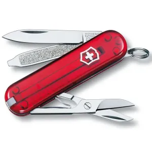 Nůž Victorinox Classic SD Red Transparent + 5 let záruka, pojištění a dárek ZDARMA