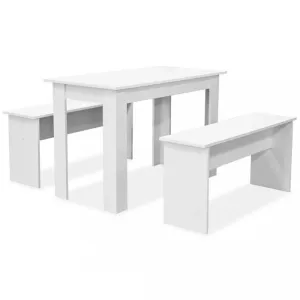 Jídelní stůl a lavice 3 kusy dřevotříska bílá 244865