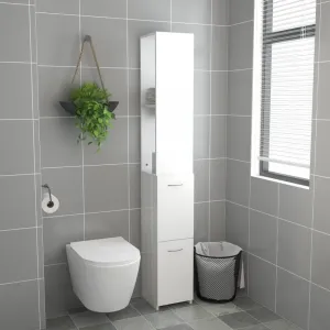 Shumee Koupelnová skříňka - bílá, vysoký lesk, 25 × 25 × 170 cm, dřevotříska