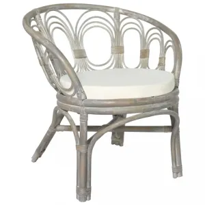 Jídelní židle s poduškou šedá přírodní ratan a lněné plátno