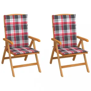 Zahradní židle 2 ks teak / látka Dekorhome Bílá / červená #1248413