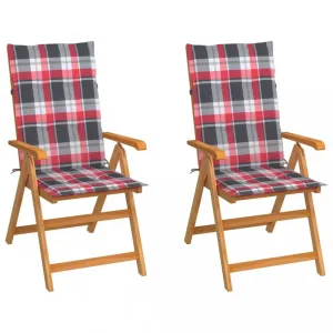 Zahradní židle 2 ks teak / látka Dekorhome Bílá / červená #1248331