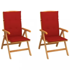 Zahradní židle 2 ks teak / látka Dekorhome Červená #1248403