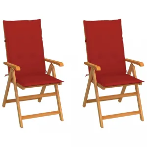 Zahradní židle 2 ks teak / látka Dekorhome Červená #1248321