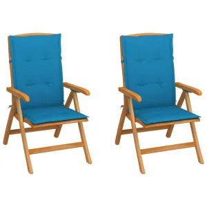 Zahradní židle 2 ks teak / látka Dekorhome Světle modrá #1248405