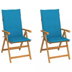 Zahradní židle 2 ks teak / látka Dekorhome Světle modrá