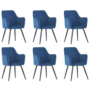 Jídelní židle 6 ks samet / ocel Dekorhome Modrá