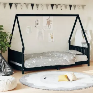 Dětská postel černá 90 x 190 cm masivní borové dřevo #6140950