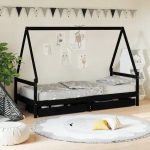 Dětská postel se zásuvkami černá 80x200 cm masivní borové dřevo #6141174