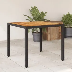 Zahradní stůl s akáciovou deskou černý 90x90x75 cm polyratan