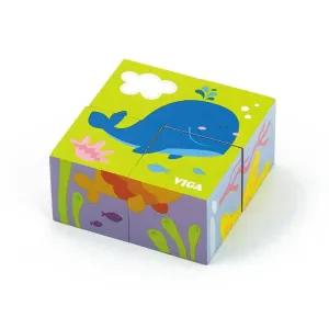VIGA - Dřevěné puzzle kostky pro nejmenší Viga Velryba