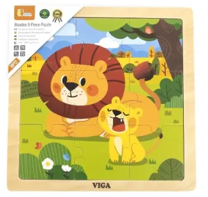 VIGA - Dřevěné puzzle lev 9ks #4639091