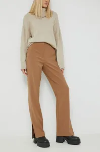 Kalhoty Vila dámské, hnědá barva, jednoduché, high waist