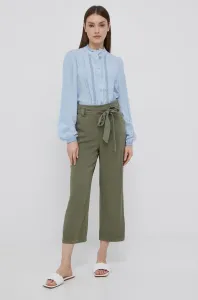 Kalhoty Vila dámské, zelená barva, jednoduché, high waist