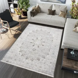 Světlý bílo-šedý vintage designový koberec se vzory #5629977