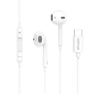 Kabelová sluchátka do uší Vipfan M14, USB-C, 1,1 m (bílá)