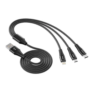 Vipfan X16 3v1 USB-C / Lightning / Micro 3,5A 1,5m kabel USB (černý)