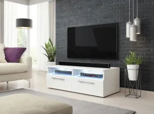 Vivaldi TV stolek Bonn s LED osvětlením 100 cm bílý mat/bílý lesk