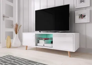 Vivaldi TV stolek Sweden s LED osvětlením 140 cm bílý mat/bílý lesk