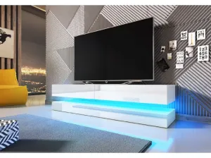 Vivaldi TV stolek Fly 140 cm s LED osvětlením bílý mat/bílý lesk